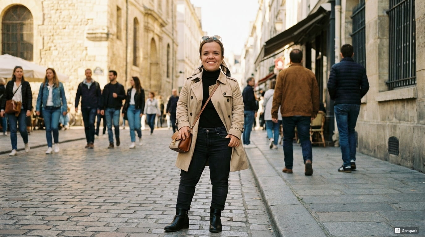 Une personne de petite taille dans une rue passante